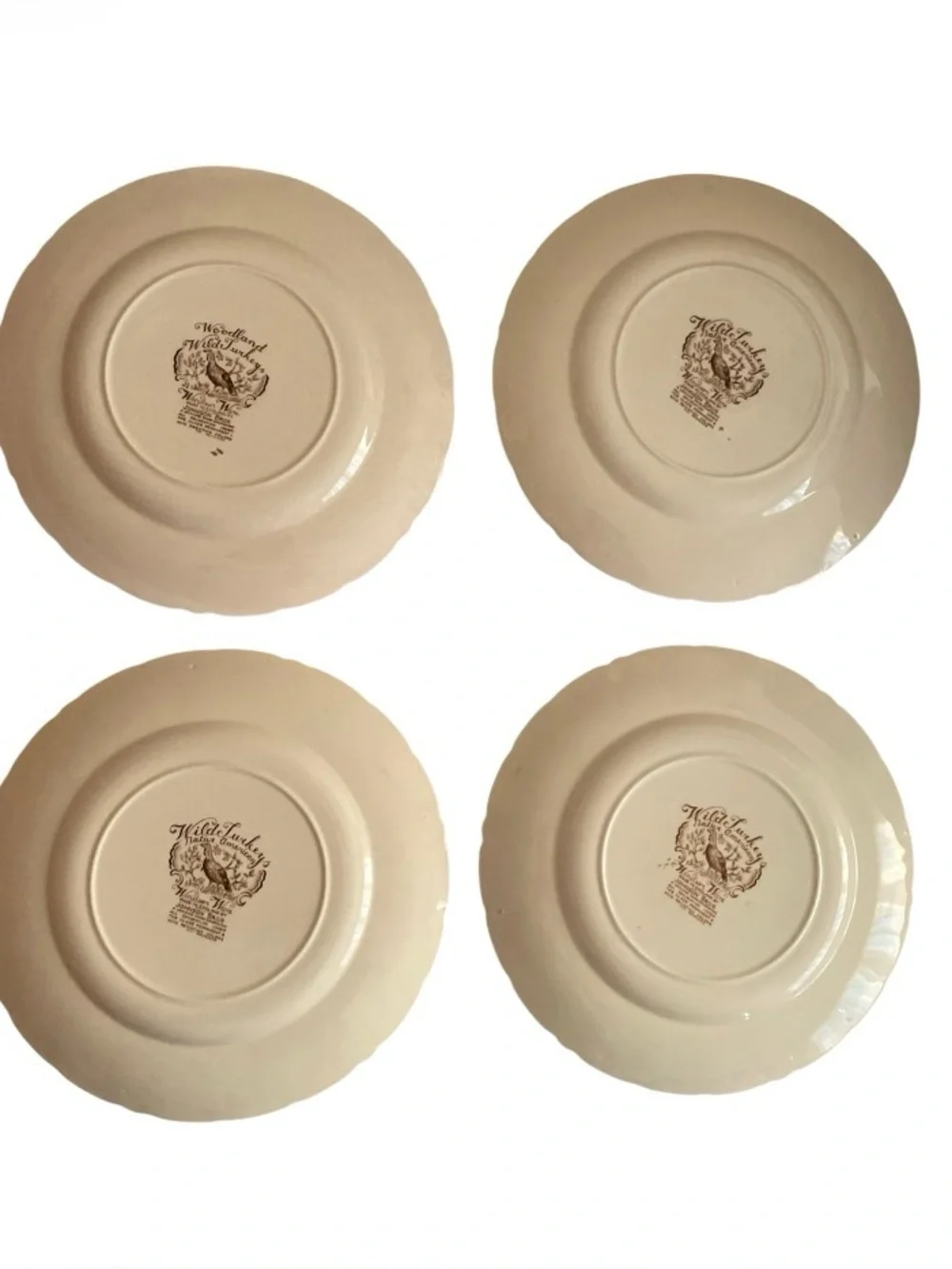 Set Of 4 Johnson Brothers  Wild Turkeys Brown Native American Thanksgiving 10.5”